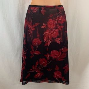 EXPRESS Gorgeous Metallic Rose Floral on Black Silky Poly Elastic Waist Size S